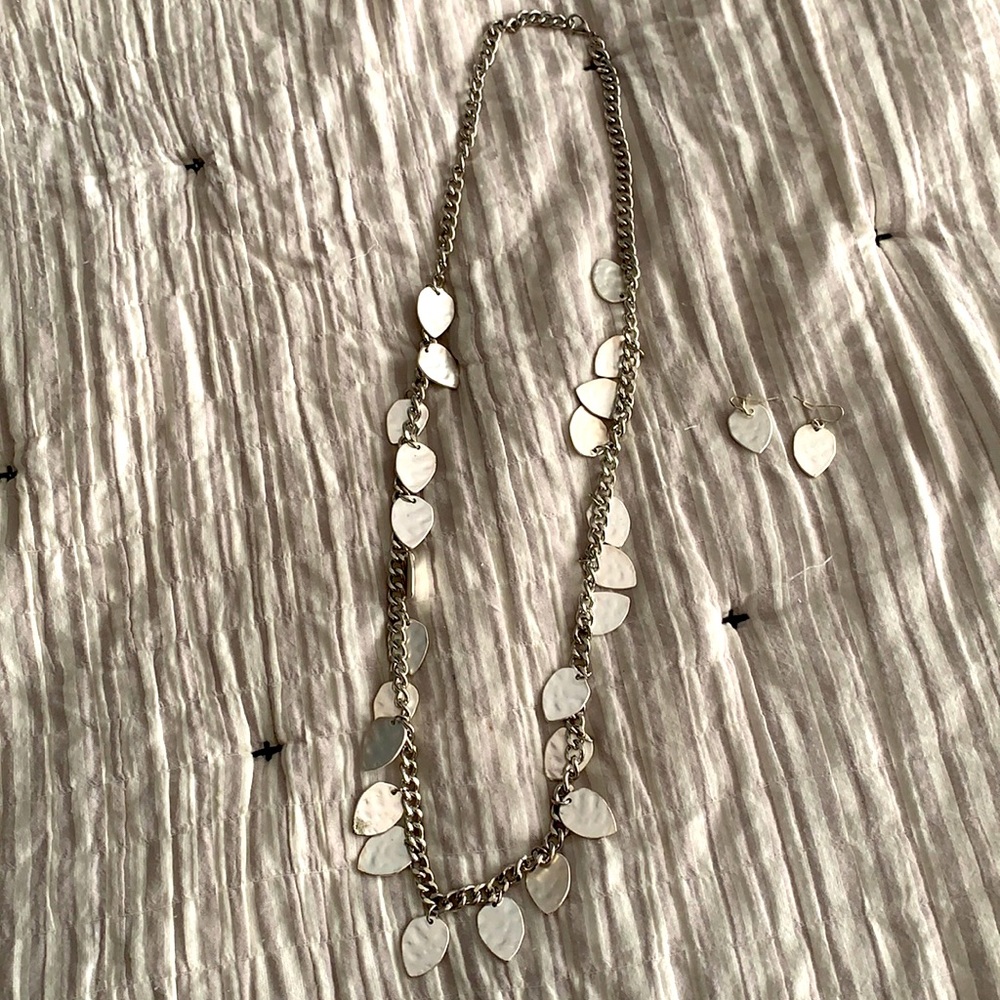 Silver long teardrop necklace & matching earrings